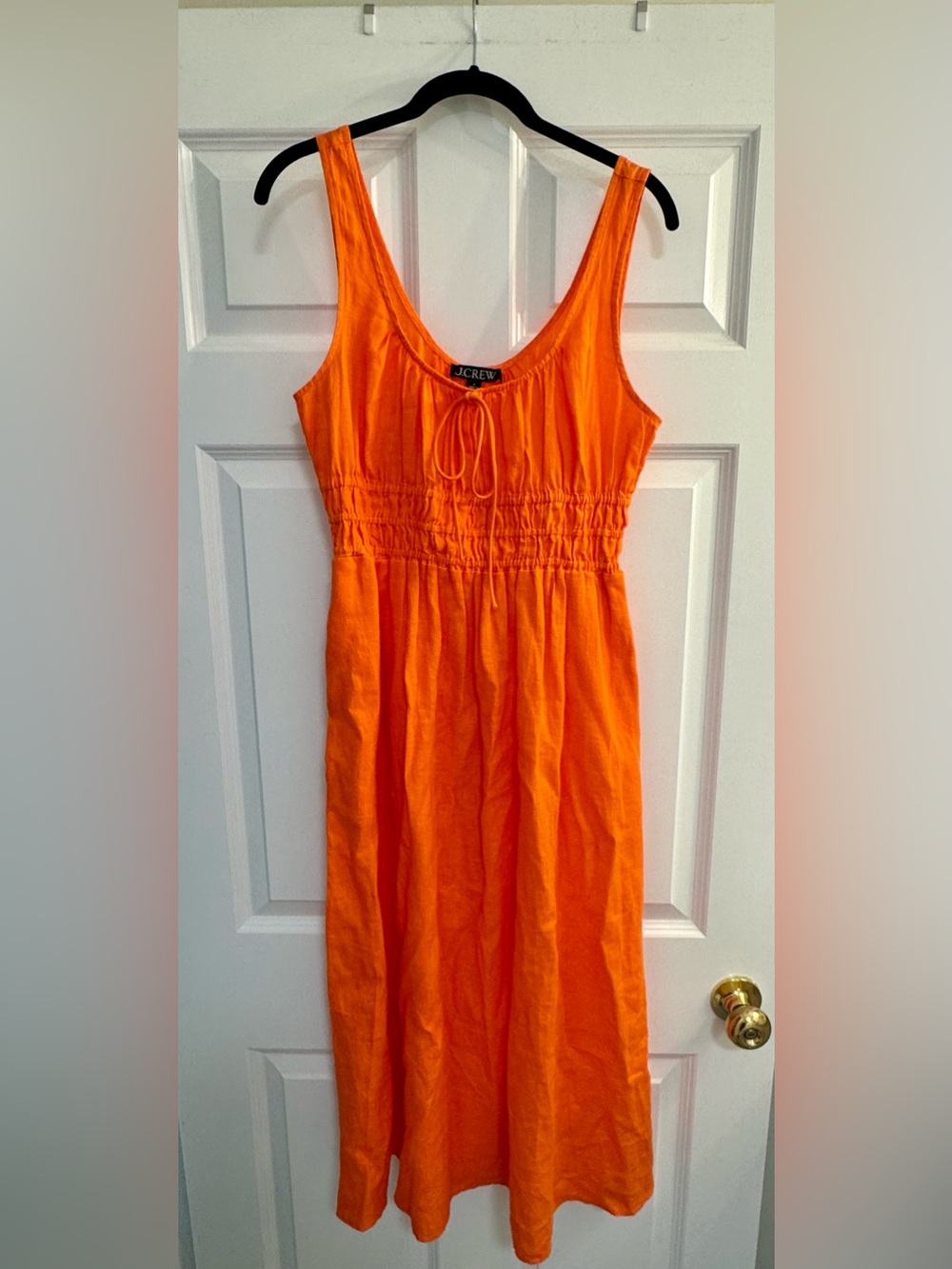 J. Crew Orange Smocked Waist Linen Maxi Dress